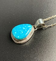 Kingman Turquoise #8 Natural Sterling Silver Pendant on 18" Chain
