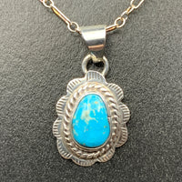 Kingman Turquoise #9 Natural Sterling Silver Pendant on 18" Chain