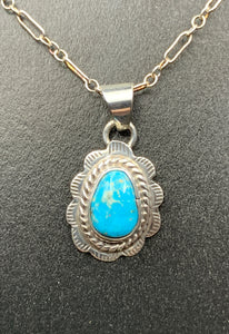 Kingman Turquoise #9 Natural Sterling Silver Pendant on 18" Chain