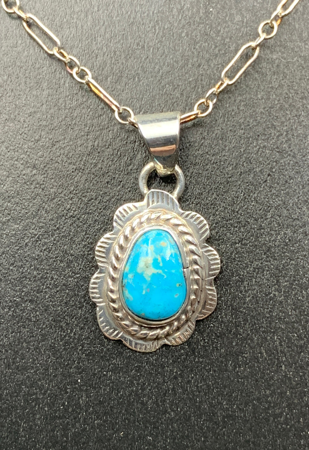 Kingman Turquoise #9 Natural Sterling Silver Pendant on 18