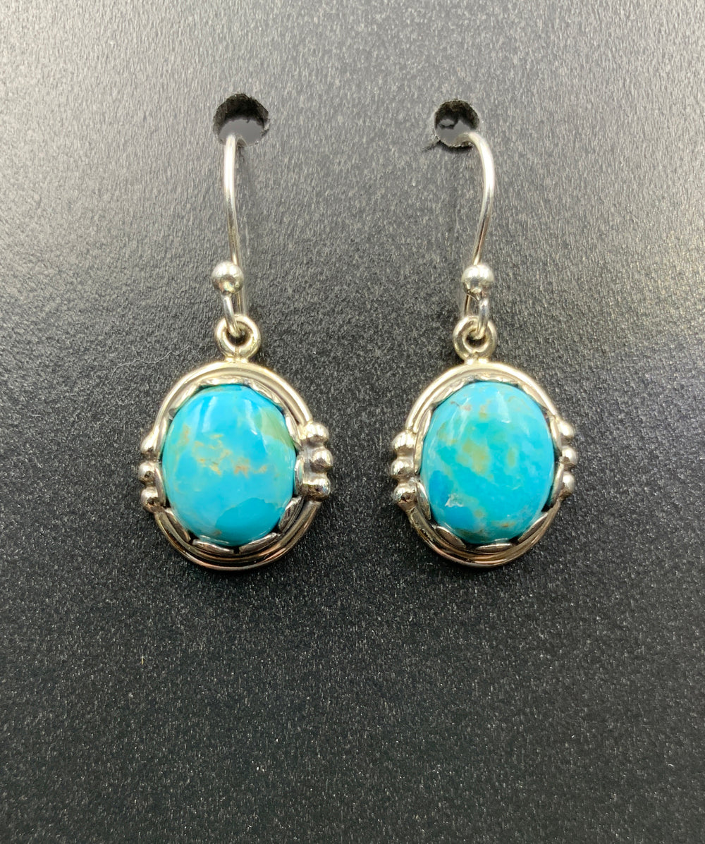 Kingman Turquoise #10 Compressed Sterling Silver Dangle Earrings