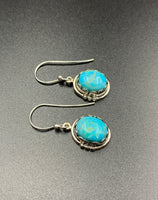 Kingman Turquoise #10 Compressed Sterling Silver Dangle Earrings
