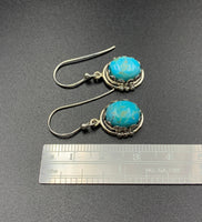 Kingman Turquoise #10 Compressed Sterling Silver Dangle Earrings
