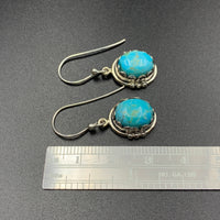 Kingman Turquoise #10 Compressed Sterling Silver Dangle Earrings
