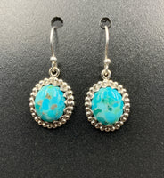 Kingman Turquoise #5 Compressed Sterling Silver Dangle Earrings
