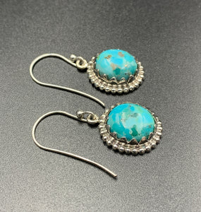 Kingman Turquoise #5 Compressed Sterling Silver Dangle Earrings